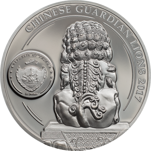 Palau 2017 10$ - CHINESE GUARDIAN LIONS 2x2 Oz silver coin