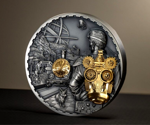 Cook Islands 2023 100$ - JET PACK Steampunk - 1 Kg Antique  silver coin