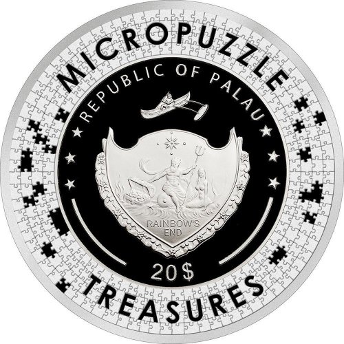 Palau 2022 20$ COUPLE UNDER ONE UMBRELLA L. Afremov Micropuzzle 3 Oz Silver Coin