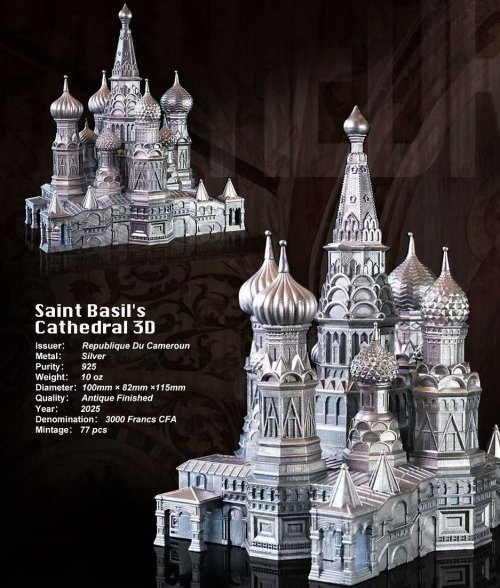 Cameroon 2025 3000 Francs SAINT BASIL CATHEDRAL Statue 10 Oz silver coin