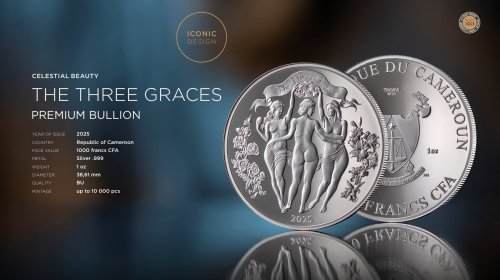 Cameroon 2025 1000 Francs THE THREE GRACES Celestial Beauty 1 Oz silver coin