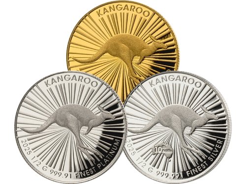 Niue 2025 1-4$ Ultimate Investment – Kangaroo set 3x0,5g silver,gold,platinum coins