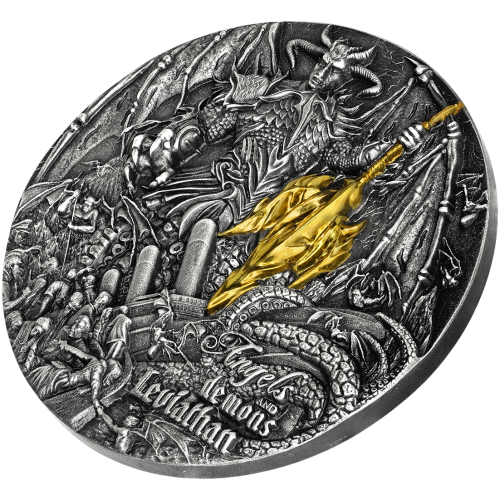 Niue 2023 5$ Angels and Demons - LEVIATHAN 2 Oz Antique Finish silver coin