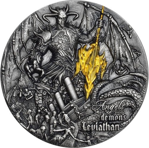 Niue 2023 5$ Angels and Demons - LEVIATHAN 2 Oz Antique Finish silber Münze