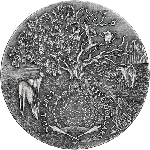 Niue 2023 5$ Angels and Demons - LEVIATHAN 2 Oz Antique Finish silver coin