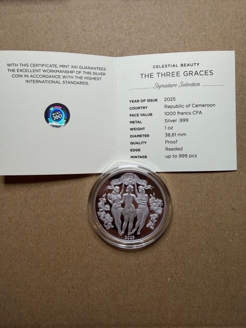 Cameroon 2025 1000 Francs THE THREE GRACES Proof Celestial Beauty 1 Oz silver coin