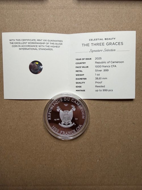 Cameroon 2025 1000 Francs THE THREE GRACES Proof Celestial Beauty 1 Oz silver coin