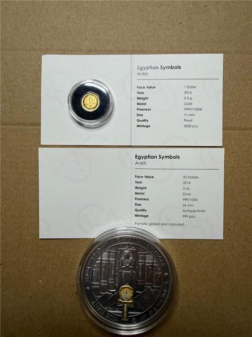 Palau 2014 20$-1$ ANKH Egyptian Symbols 3 Oz -0,5g Silver-Gold coins
