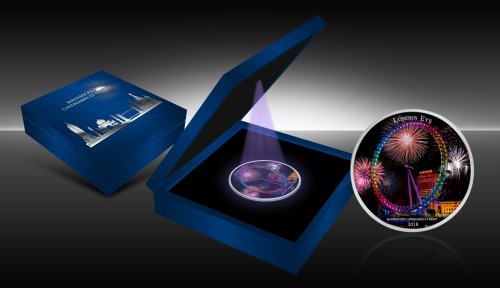 Ivory Coast 2018 2000 Francs - Landmarks at Night - London Eye  2 Oz silver coin