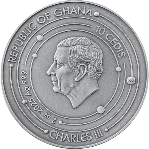 Ghana 2025 10 Cedis SUN Solar System 2 Oz silver coin