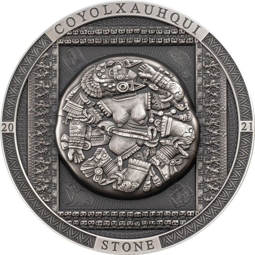 Cook 2021 20$ COYOLXAUHQUI STONE Antiqued Archeology Symbolism 3 Oz silver coin