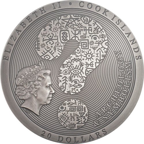 Cook 2021 20$ COYOLXAUHQUI STONE Antiqued Archeology Symbolism 3 Oz silver coin