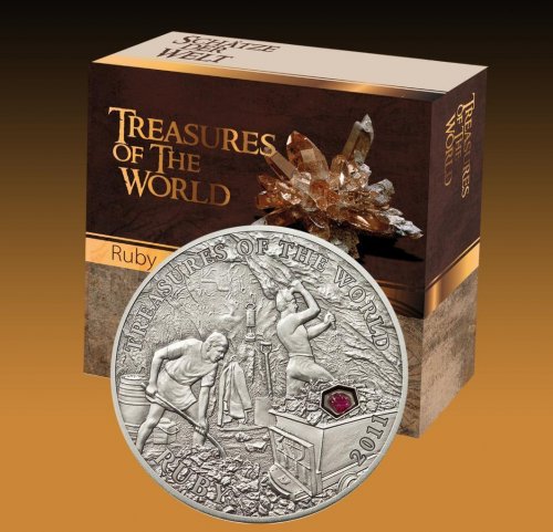 Palau 2011 5$ Treasures of the World - Ruby 1 Oz silver coin