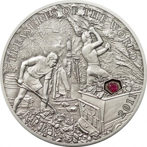 Palau 2011 5$ Treasures of the World - Ruby 1 Oz silver coin