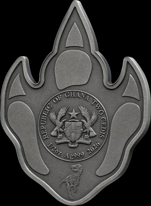 Ghana 2026 2 Cedis T-REX Footprint Shaped 1/2 Oz silver coin
